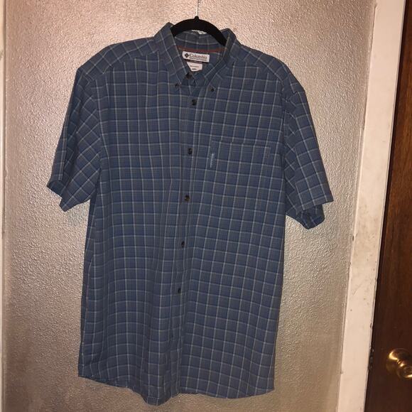 Columbia Casual Resort Vacation Blue Plaid Short Sleeve Button Up Shirt Large - Picture 1 of 12